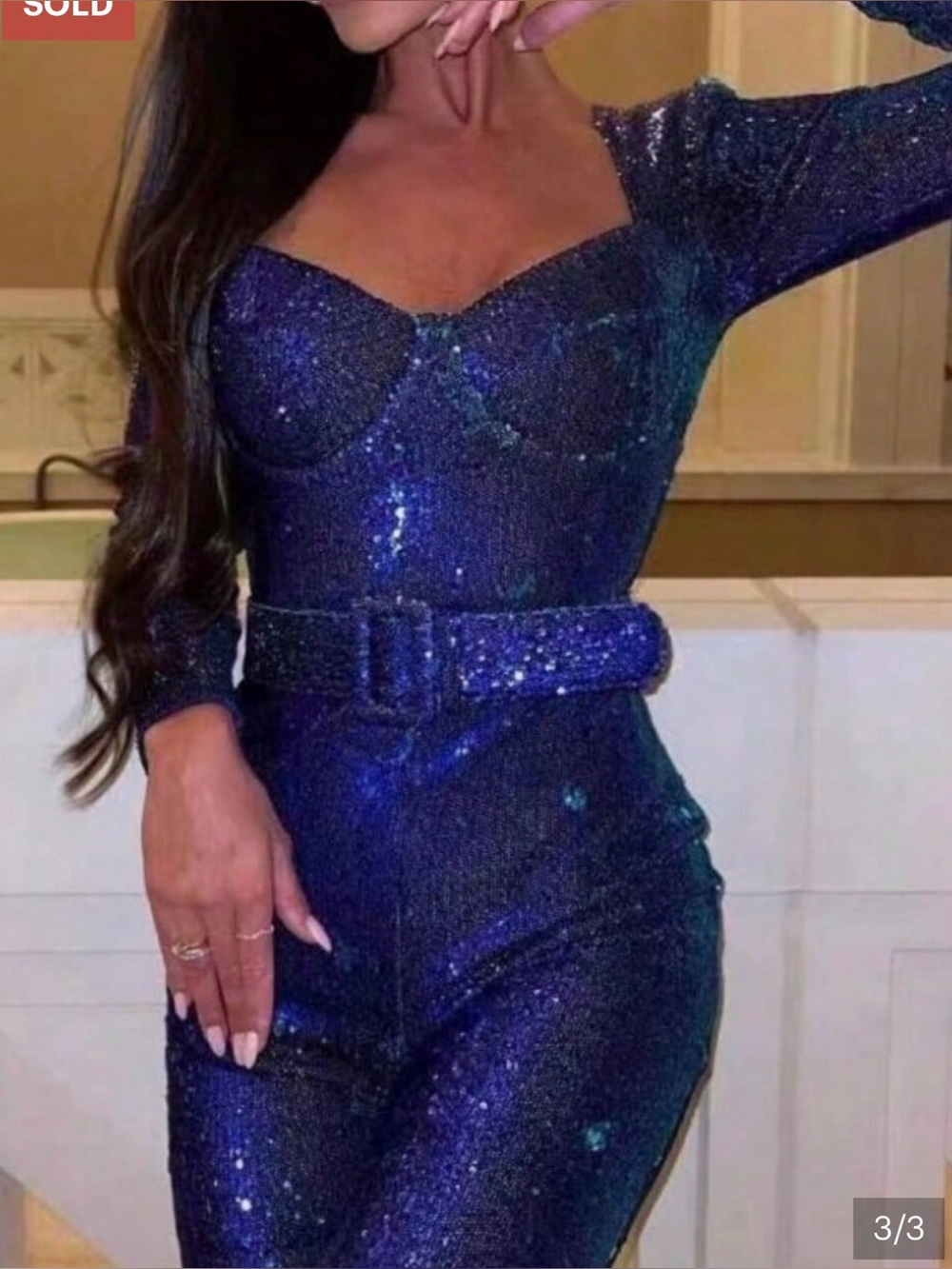 Blue Casual Women's Sequined Jumpsuit